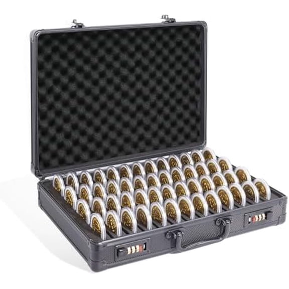 Coin Collection Box with Combination Lock,100 Slots Lockable Case, Fits Multi-Size Capsules & Dimes/Pennies/Nickels/Quarters/Silver Dollars/Half Dollars(Capsules Excluded)$$Office
