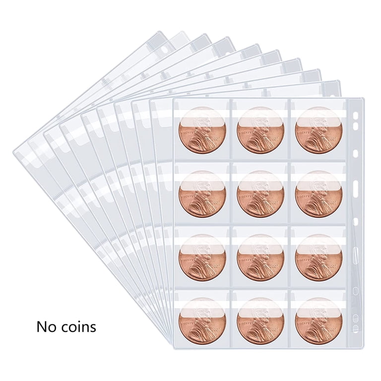 10-Sheet Coin Collection Pages - 9-Hole Binder Inserts With 20 Pockets Each (1.7x1.9")