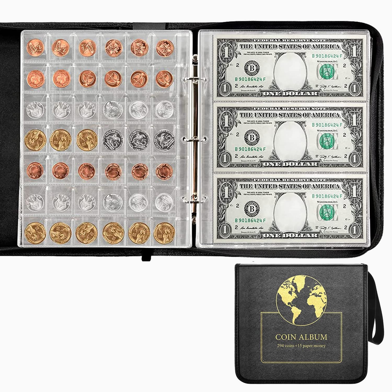 Paiyule Coin Collection Book Holder for Collectors, 200 Pockets Coins  Collecting Album, 30 Sleeves Paper Money Display Storage Case 