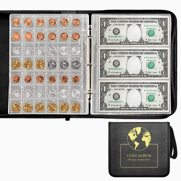 PAIYULE Coin Collection Book Holder for Collectors, 200 Pockets Coins Collecting Album, 30 Sleeves Paper Money Display Storage Case, Size: One size