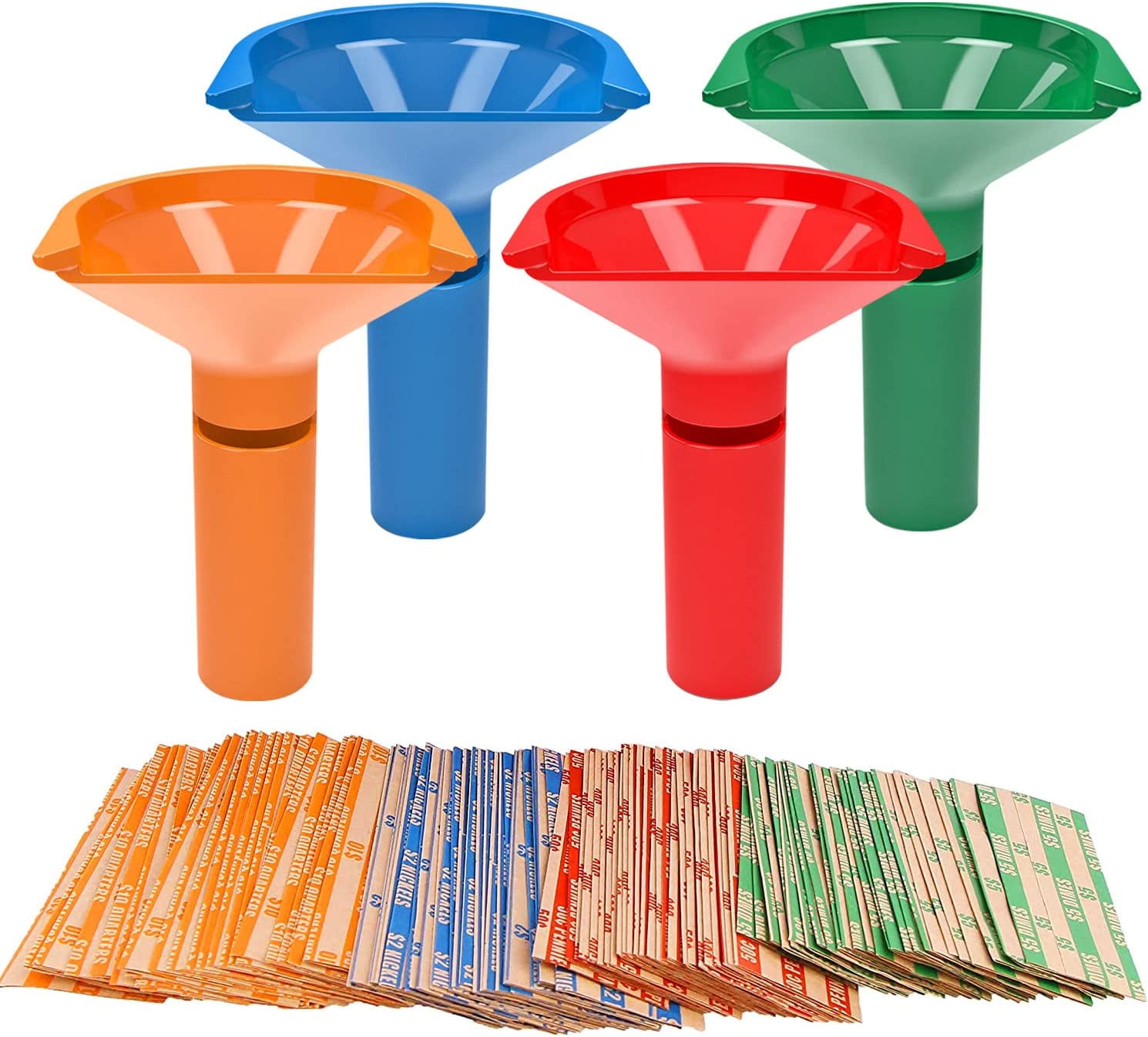 Coin Counters and Sorters Tubes Bundle of 4 ColorCoded, 100 Assorted