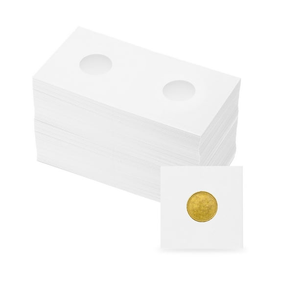 Coin Flips 2" x 2", 100 Pack Cardboard Coin Holder for 17.5mm/ 0.7" Coin Collection Supplies Collector, White