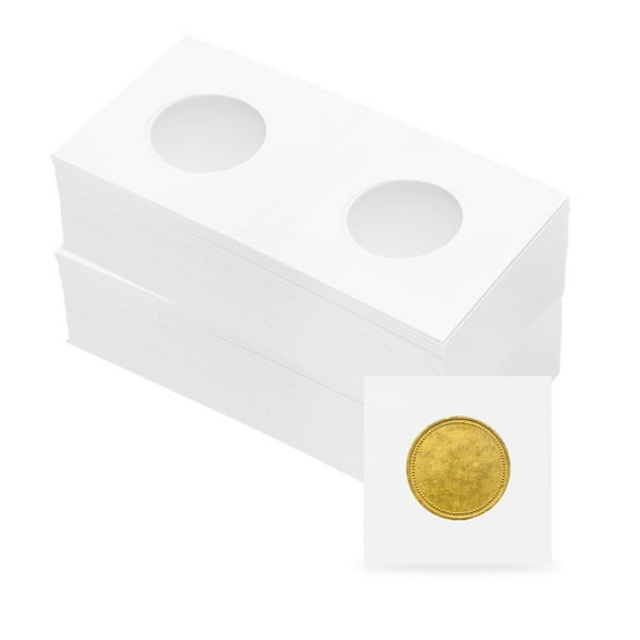 Coin Flips 2" x 2", 100 Pack Cardboard Coin Holder for 25mm/ 1" Coin Collection Supplies Collector, White