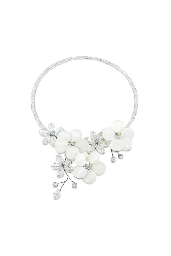 Coin Freshwater Silver Pearl-Crystal Floral Paradise Cluster Choker
