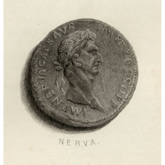 Coin From The Time Of Nerva Caesar Augustus Original Name Marcus Cocceius Nerva A.D. 30-98. Roman Emperor.