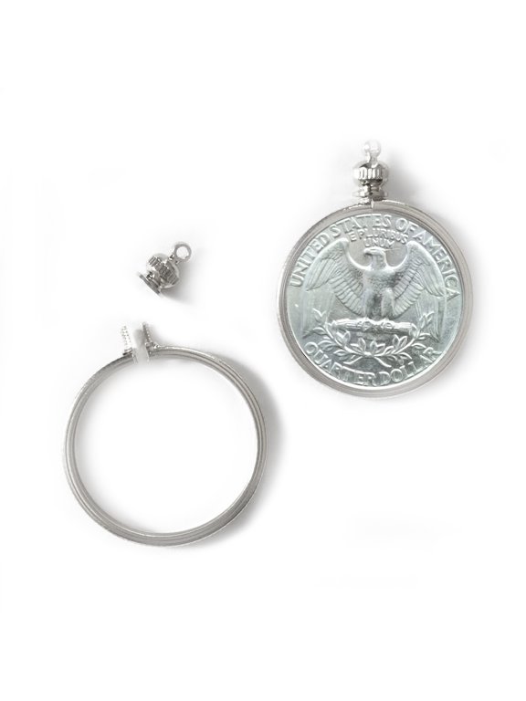 Coin Holder Bezel for USA Quarter 25 cent Silvertone Pack of 2