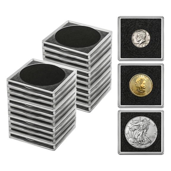 Coin Holder Coin Case for Collectors 20 Pcs Clear Plastic Storage with Black Gaskets 5 Sizes