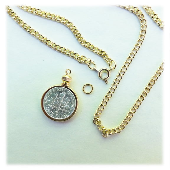 Coin Holder Dime USA 10 cent Gold Plated 20" Chain Necklace Kit