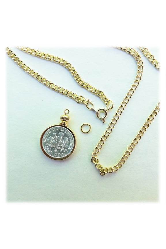 Coin Holder Dime USA 10 cent Gold Plated 20" Chain Necklace Kit