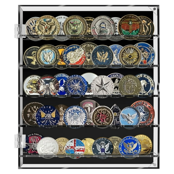 Coin Holder Military Challenge Coin Display Case Transparent Acrylic Badge Organizer with Magnetic Door Large Capacity Storage Convenient Badge Organizer Suitable for Decorating Tables