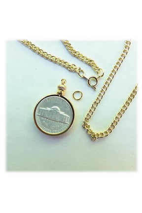 Coin Holder Nickel USA 5 cent Gold Plated 20" Chain Necklace Kit