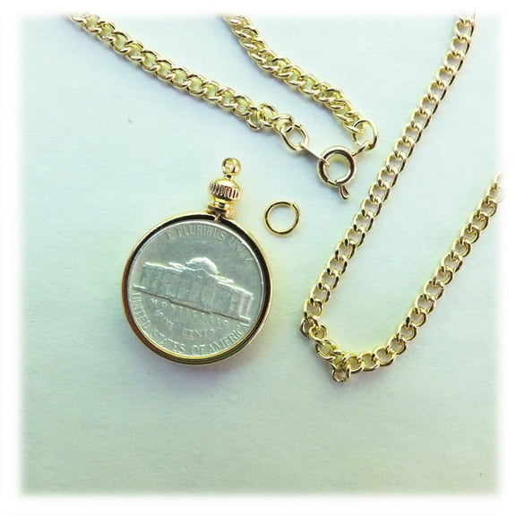 Coin Holder Nickel USA 5 cent Gold Plated 20" Chain Necklace Kit