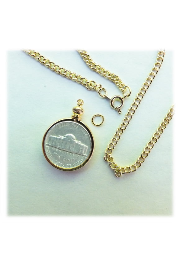 Coin Holder Nickel USA 5 cent Gold Plated 20" Chain Necklace Kit