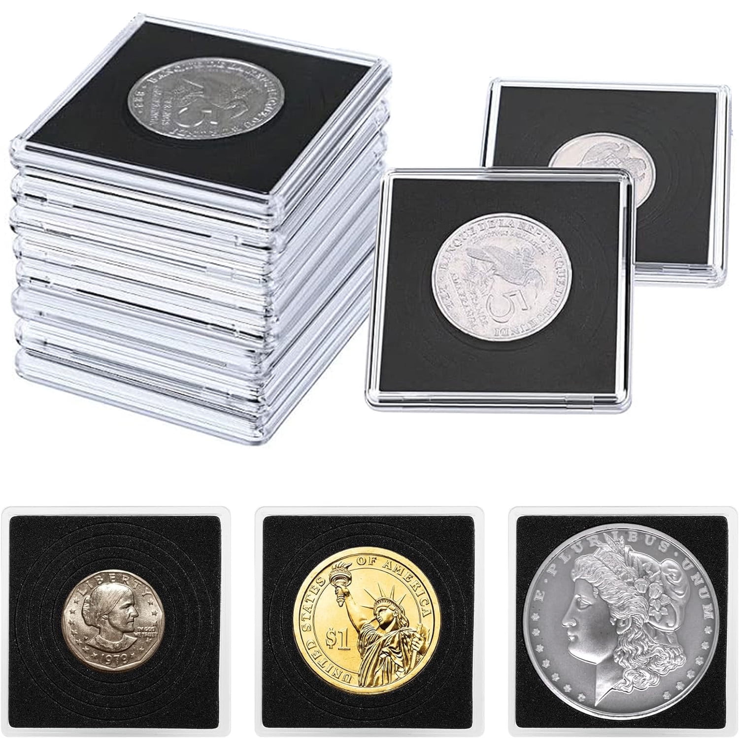 Coin Holders,Bexikou 16 Pcs Silver Dollar Coin Holders,Clear Coin Cases