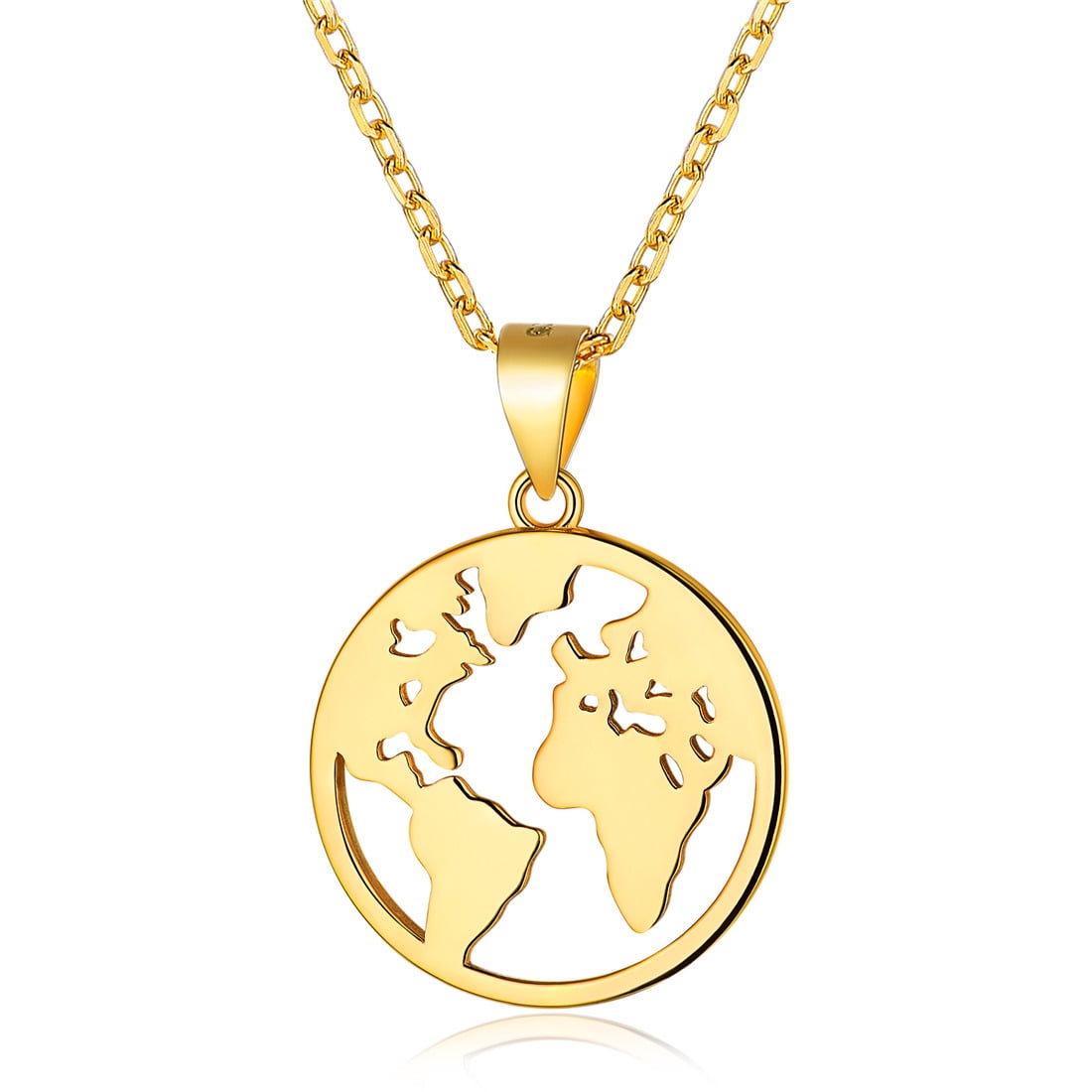 Coin Necklace 18K Gold Plated World Map Charm Round Pendant