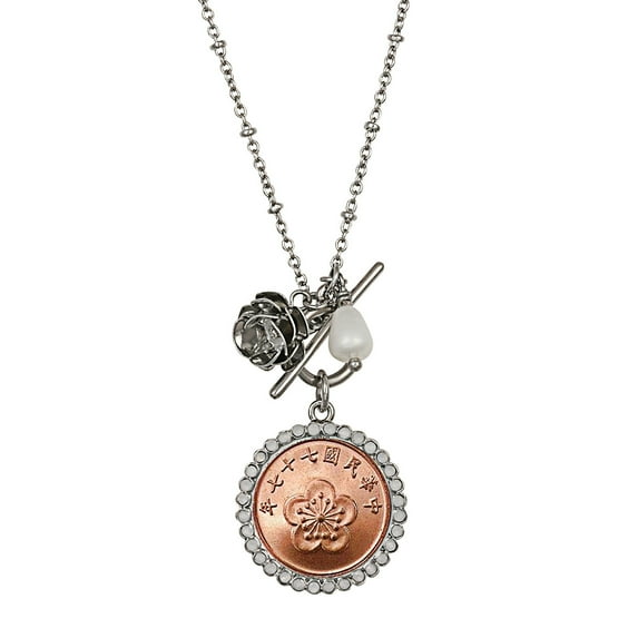 Coin Necklace Pendant Rose– Genuine Orchid Blossom Coin | Silvertone Saturn Style Chain and Toggle Clasp | Certificate of Authenticity - American Coin Treasures