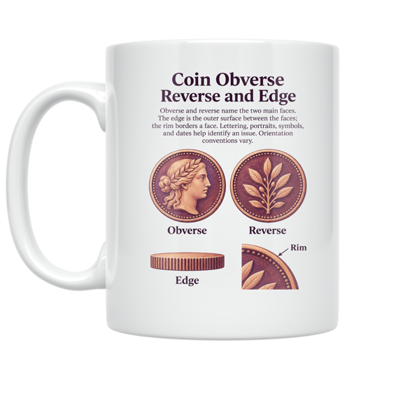 Coin Obverse Reverse and Edge Reference - Coin Collecting Enthusiast - 11 oz Ceramic Coffee Mug