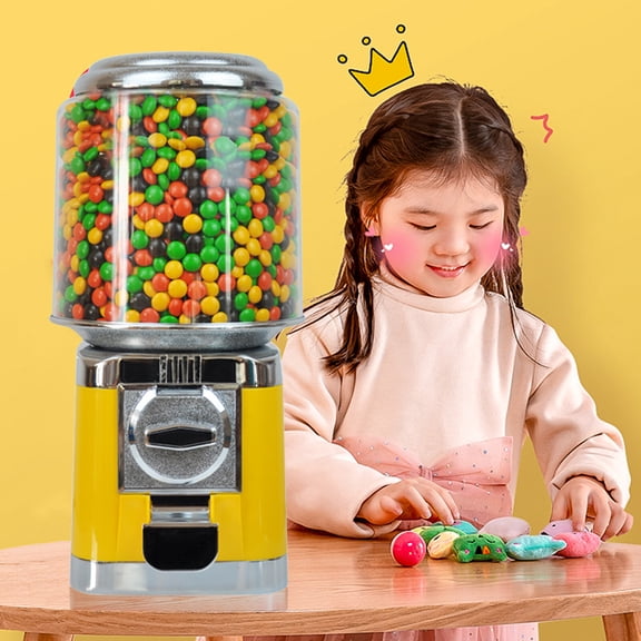 Coin Operated Candy Machine 25 Alloy & PC Gumball Vending Machine for M&M's, Holds 600 Coins 200 Candies, Yellow
