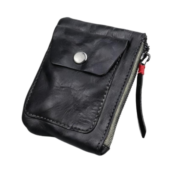 Coin Organizer Card Case Compact Zippered Pouch Vegetable Tanned Leather for Medieval Style Lovers