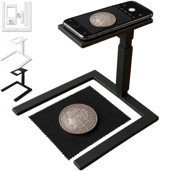 Coin Photography Stand, Overhead Phone Camera Stand for Flat Lay Photography Scanning, Top Down Holder 3D Printed Hands-Free Shooting, Adjustable Overhead Tripod with Phone Holder Mount (A)