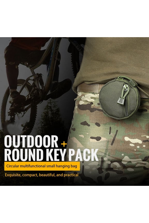 Coin Pouch Keychain Modular Load-Carrying Equipment Small Round Wallet for Men EDC Accessory 600D Nylon(Army Green)