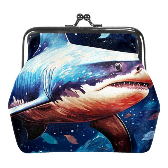 Coin Purse, Change Purse Wallet with Clasp, Car Coin Holder Pouch for Woman Men Kids Girls (Starry Sky Shark)