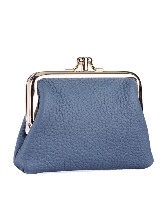 Coin Purse Double Layer Small Genuine Leather Kiss Lock Women Wallet.