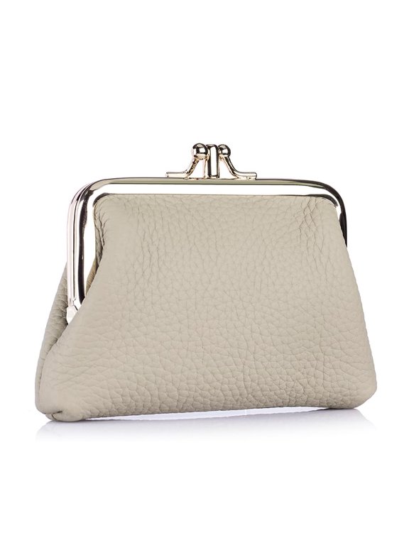 Coin Purse Double Layer Small Genuine Leather Kiss Lock Women Wallet.