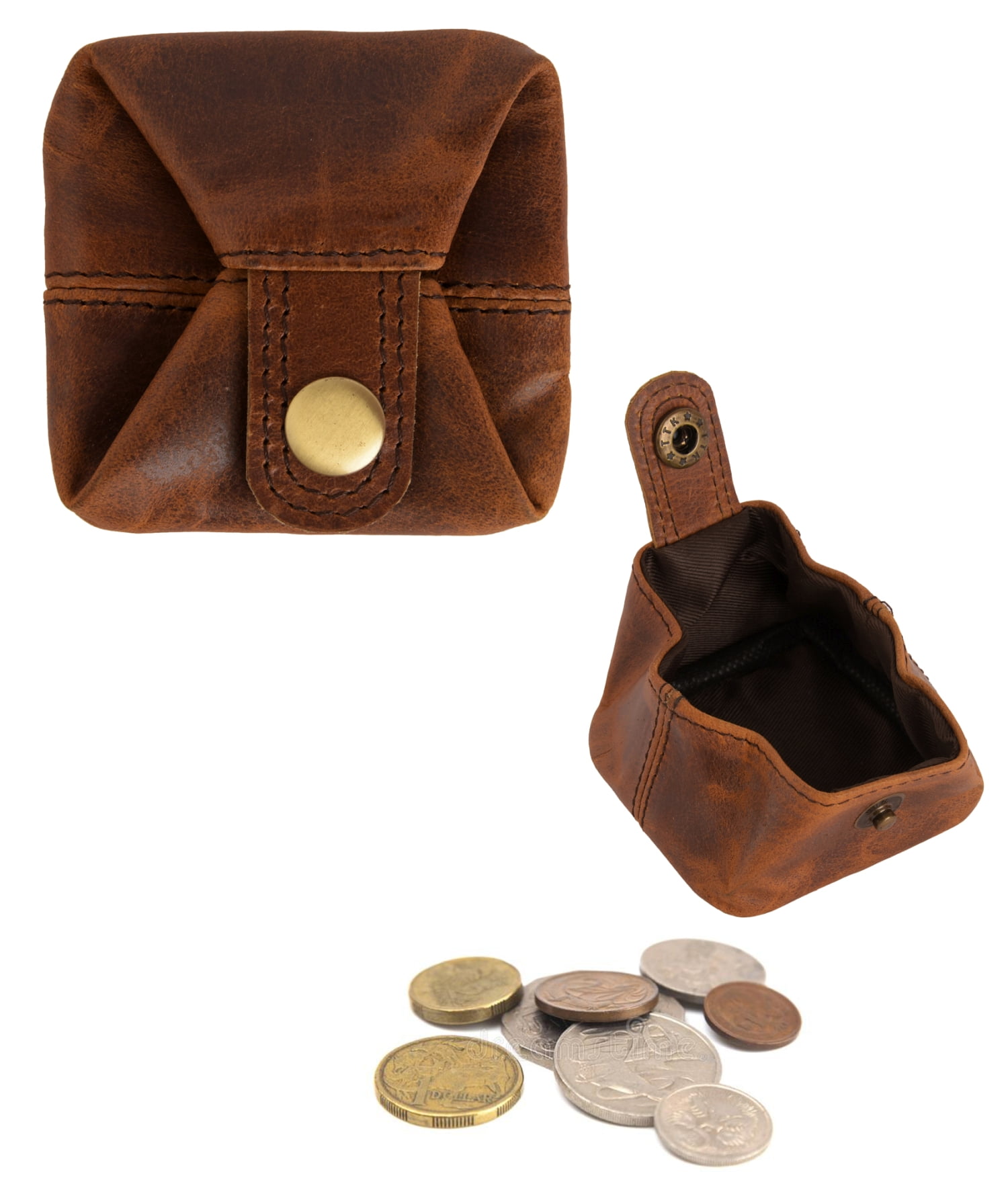 Coin Purse Leather Change Holder Pocket Small Pouch for Men (Vintage Brown,  1 Pack) by JAJMO LEGACY 
