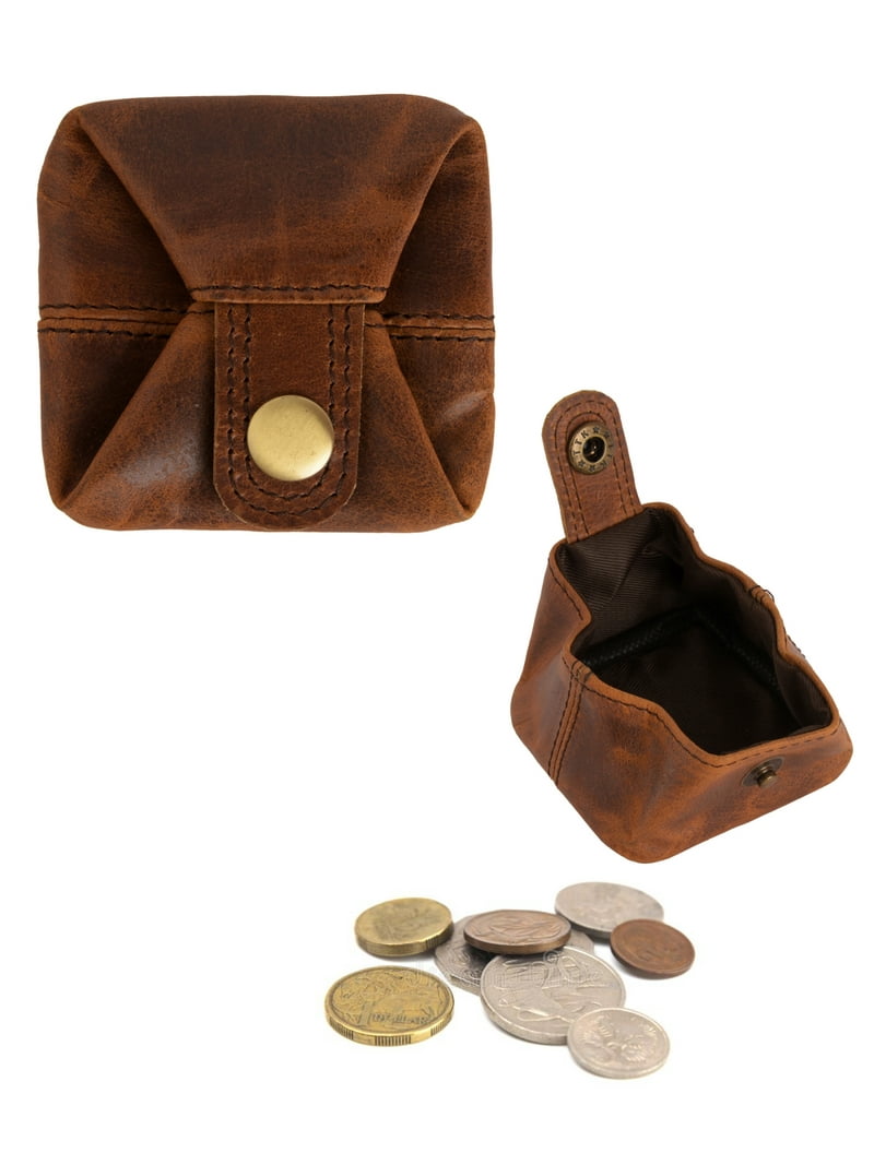 JAJMO LEGACY Men's Mini Coin Purse, Vintage Brown Leather Change