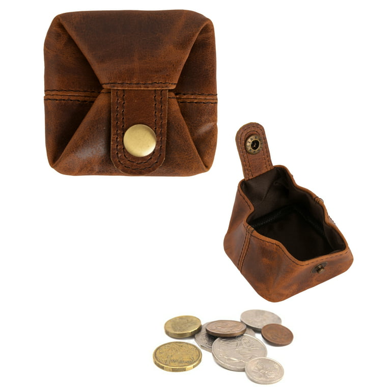 Coin Purse Leather Change Holder Pocket Small Pouch for Men (Vintage Brown,  1 Pack) by JAJMO LEGACY 