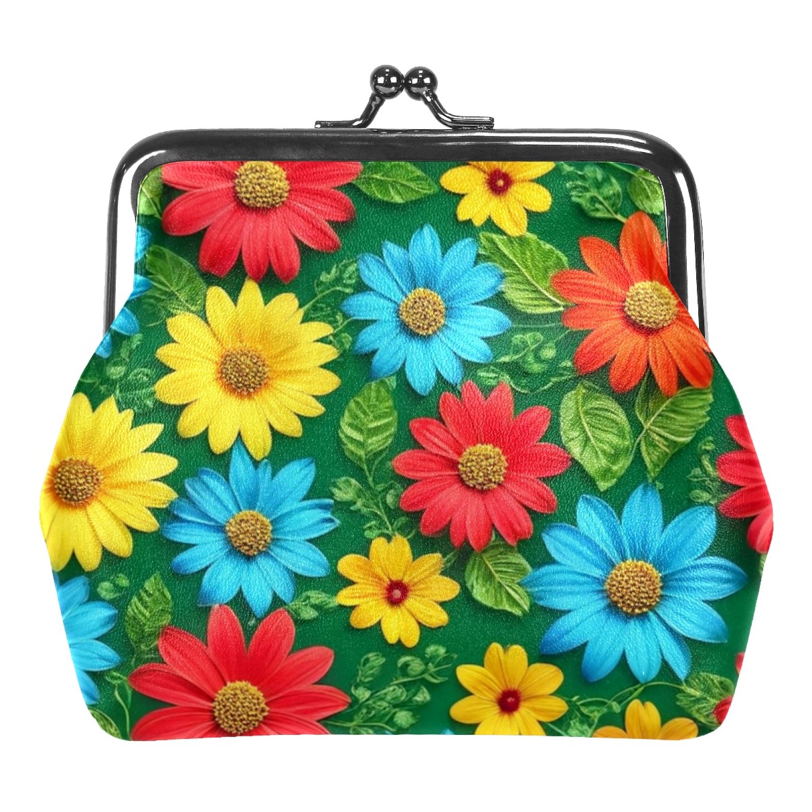 Coin Purse,Leather Small Change Purse,Colorful Floral Daisy Coin Pouch