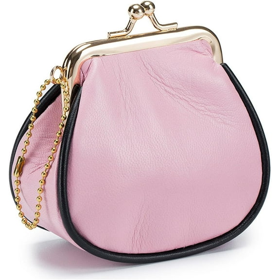 Coin Purse Wallet with Kiss-Lock, Small Coin Purse For Women, Leather Change Purse Kiss-Lock, New Vintage Literary Women's Coin Purse Leather