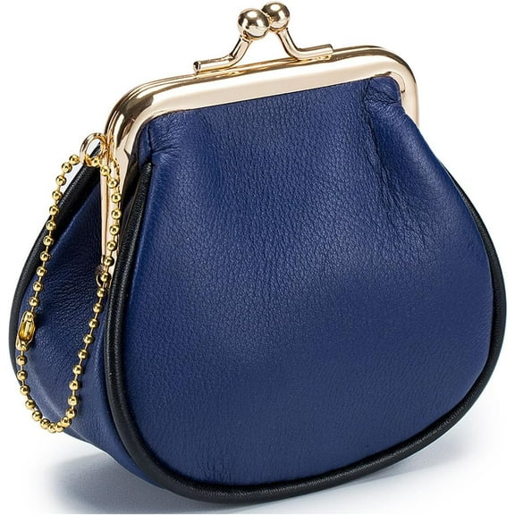 Coin Purse Wallet with Kiss-Lock, Small Coin Purse For Women, Leather Change Purse Kiss-Lock, New Vintage Literary Women's Coin Purse Leather