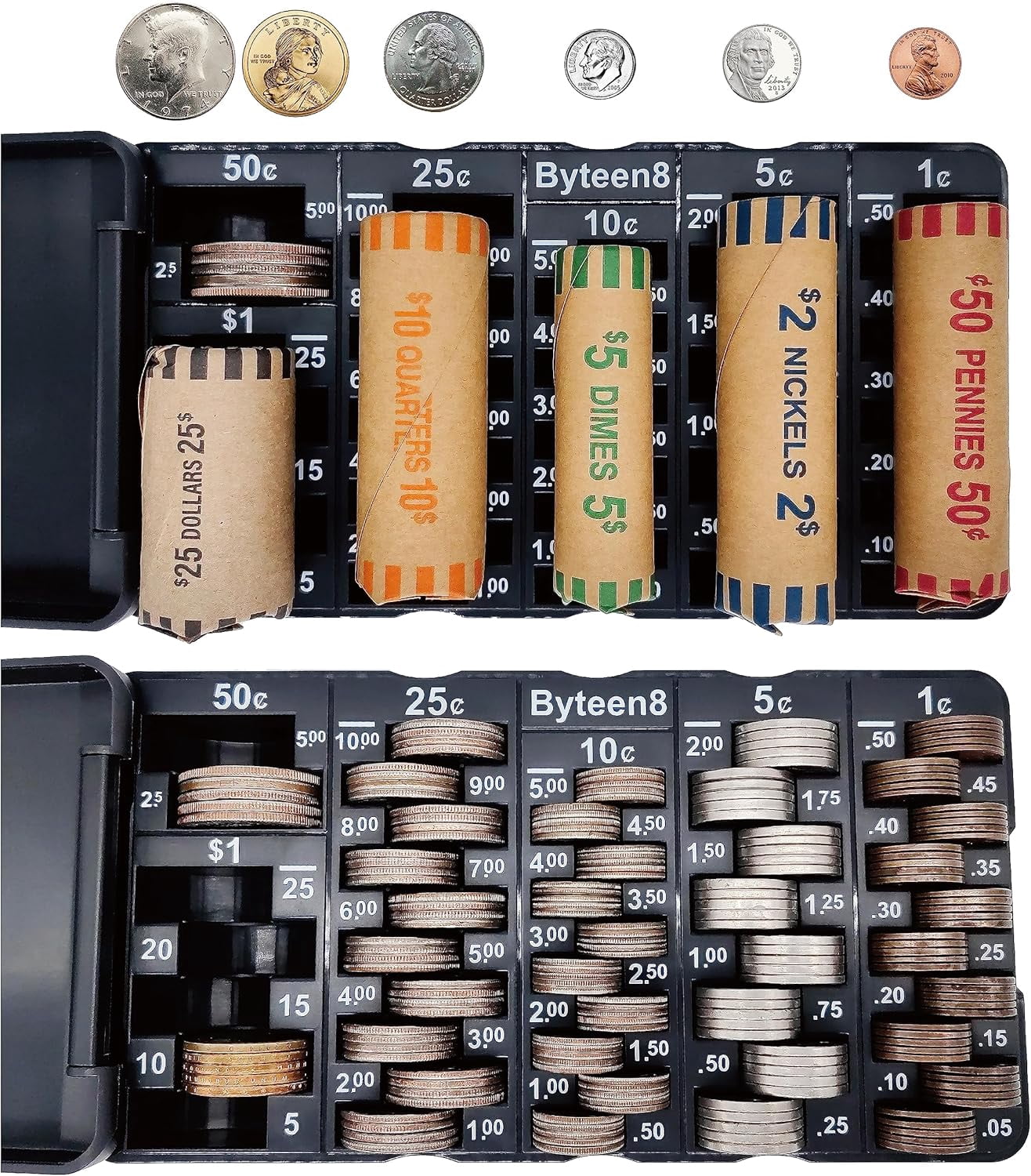 Coin Sorter Coin Counter Tray with Lid for Bank Teller & Business