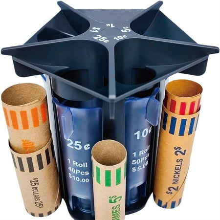 Coin Sorter Tube Coin Counter with Coin Wrappers, 5-in-1 Change Sorter Change Counter Machine, Coin Organizer & Coin Holder Coin Roller, Use with Coin Bank Coin Jar