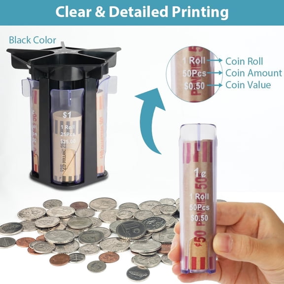 Coin Sorter Tube Coin Counter with Coin Wrappers, 5-in-1 Change Sorter Coin Organizer, Change Counter Machine Coin Holder Coin Roller, Accurate & Easy to Use$$Office