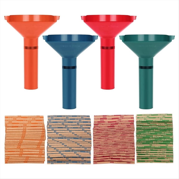 Coin Sorter Tubes Set of 4 with Coin Wrappers Assorted 100Pcs for Quarter, Dime, and Penny