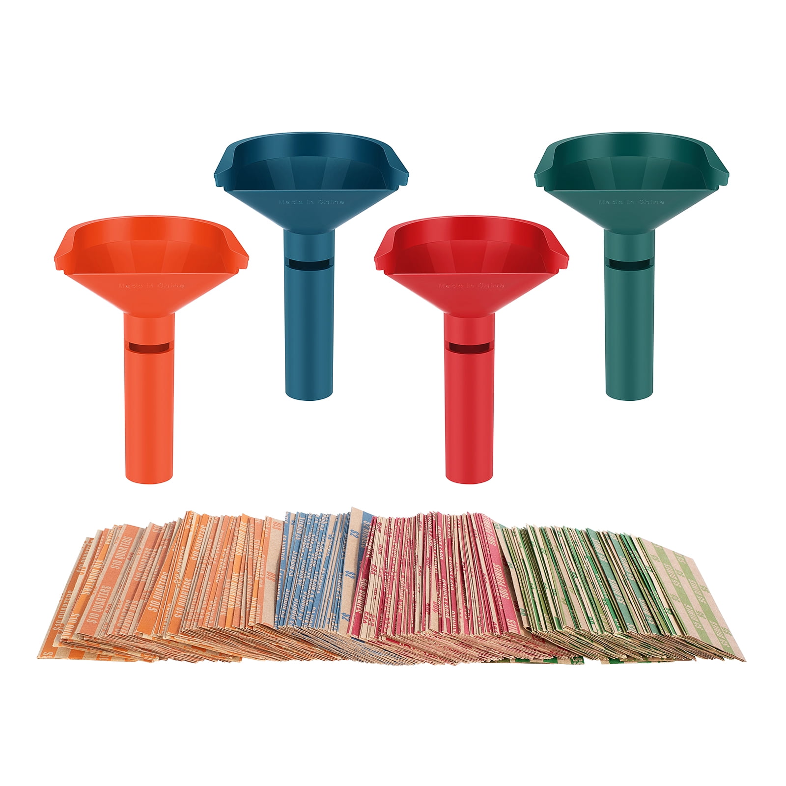 Coin Sorter with Coin Wrappers, 4 Coin Counter Tubes Plastic with