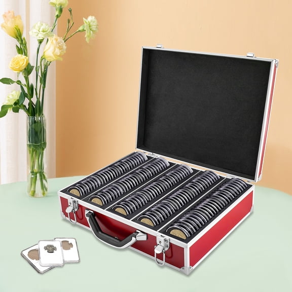 Coin Storage Box, 100 Graded Coin Slab Storage Box Coin Trays for PCGS, NGC & More, Coin Holder Display Case, Coin Collection Supplies (Red)