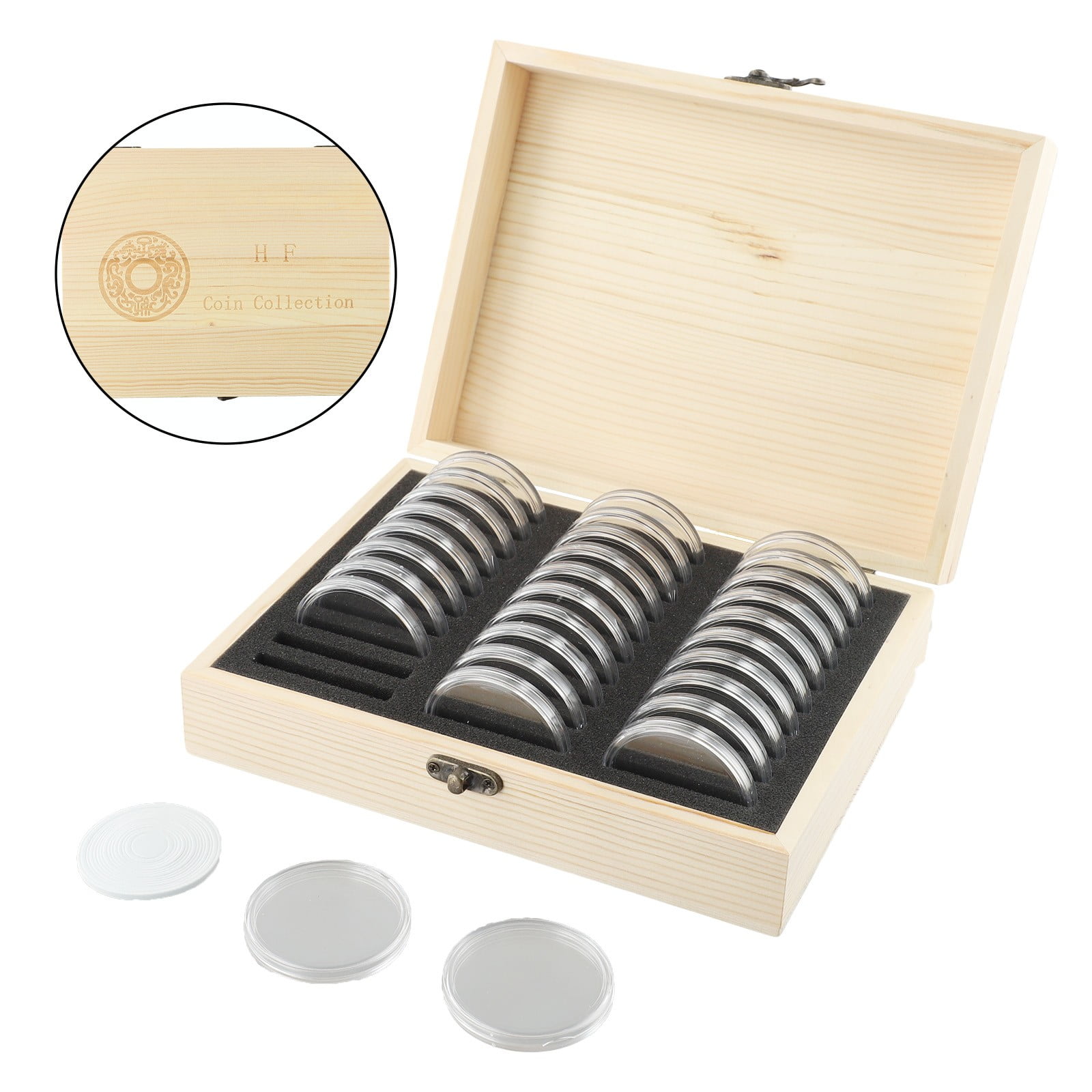 Coin Storage Box With Adjustment Pad 30/50/100PC Adjustable Wooden