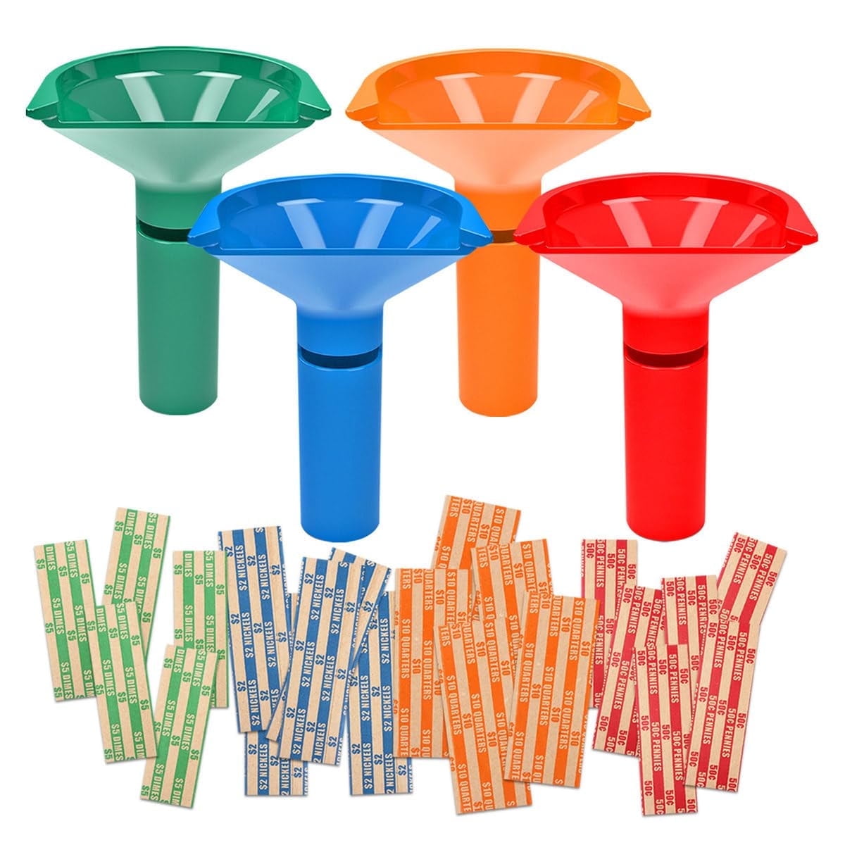 Coin Storage & Sorter Tubes 4 Color Coded Coin Counters Tubes and 20