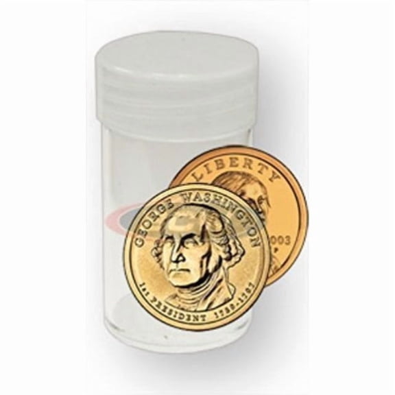 coin storage tubes, round clear plastic w/ screw on tops for small dollar coin / sacagawea / presidential (10 tubes)