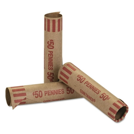 Coin-Tainer Preformed Tubular Coin Wrappers, Pennies, $.50, 1000 Wrappers/Box