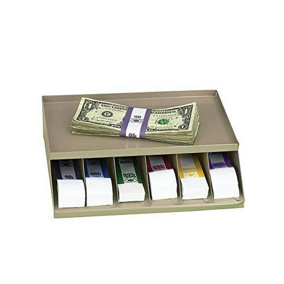 Coin Wrapper And Bill Strap Single-Tier Rack, 6 Compartments, 10 X 8.5 X 3, Steel, Pebble Beige | Bundle of 5 Each