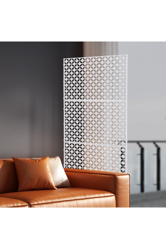 Coin-shaped White Steel Privacy Screen, Decorative Privacy Screen, Privacy Fence Screen 3 Panels Freestanding