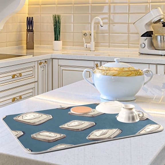 Coin under Gray Dish Drying Mats for Kitchen Counter Absorbent Microfiber Coffee Pad