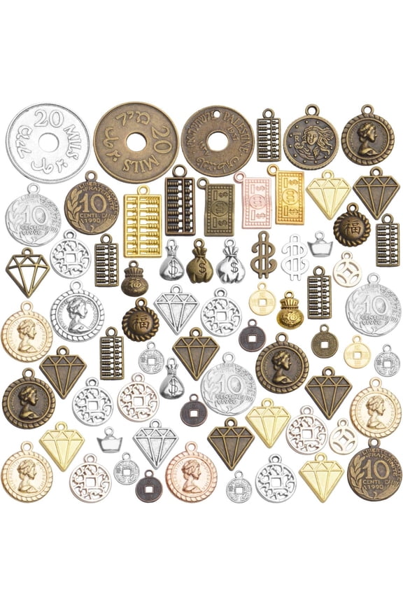 Coins Charms Jewelry, 100g(About30-70pcs) Retro Coins Cash Charms Bulk Craft Supply Mixed Shape Metal Alloy Pendants Fashion Accessories for DIY Jewelry Making