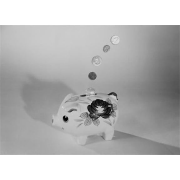 Coins Falling Into Piggy Bank Poster Print - 18 x 24 in.