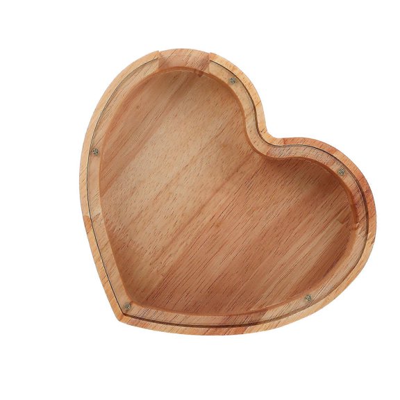 Coins Piggy Bank Wooden Money Box Heart Shaped For Kids Boys Girls Adults Home Decoration Birthday present 18x18cm 1Pcs